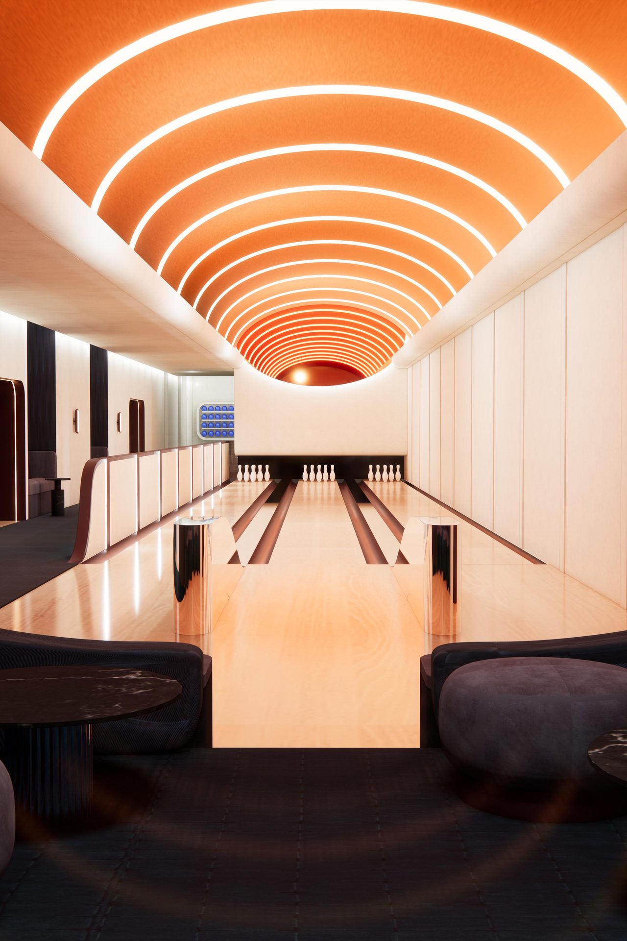 The private bowling alley at The Club
