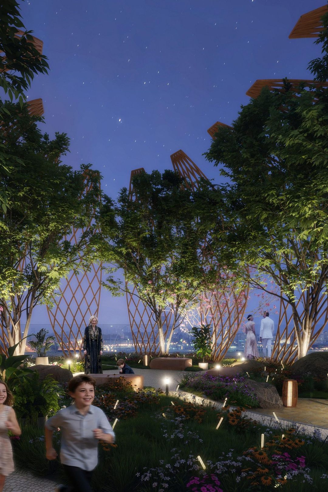 The rooftop oasis at night